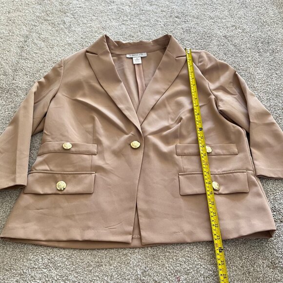 Carole Wren Tan Beige Blazer with Gold Buttons 3/4 Sleeve Career Office Chic XL - Picture 10 of 11